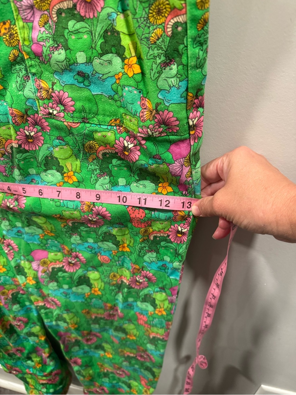 Run & Fly Frog Print Dungarees Overalls Green Cottagecore XXL - Picture 10 of 16